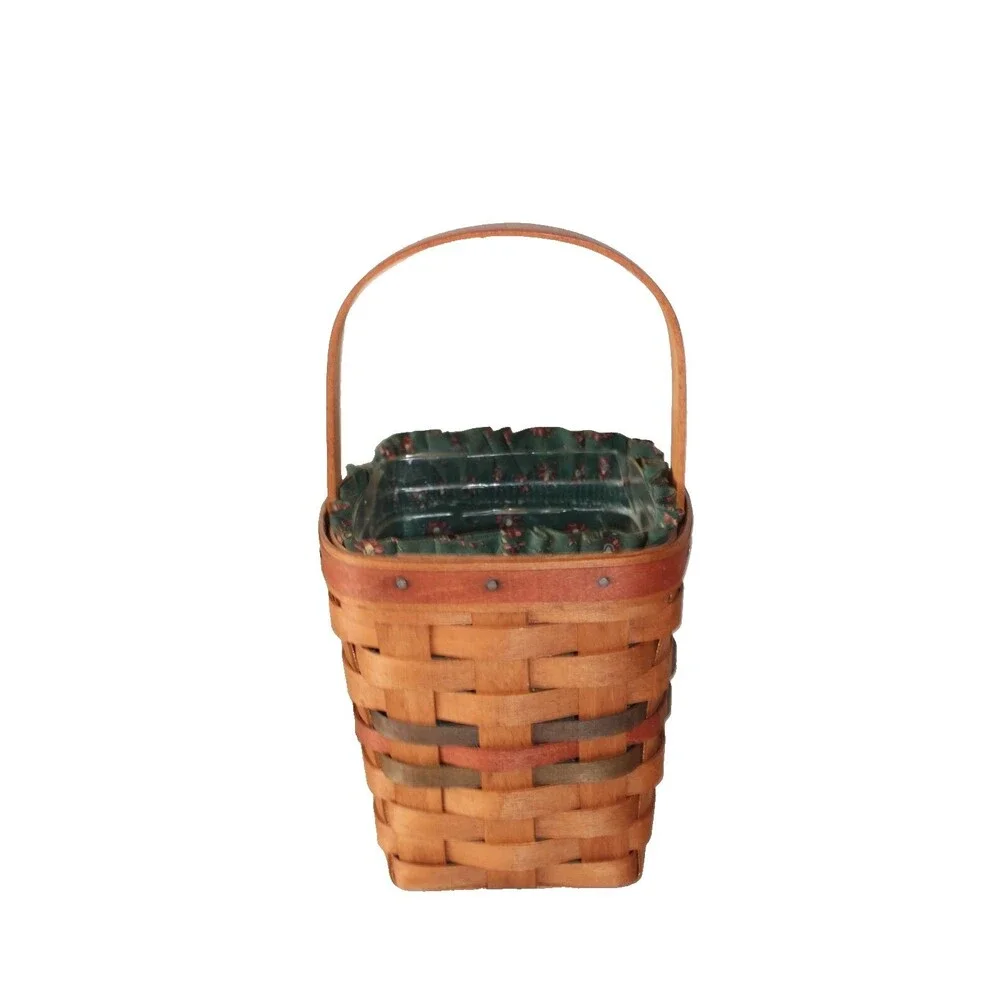 1992 Longaberger Basket Small w/ Plastic &Floral Green Liner 10